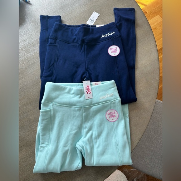 Justice Fleece Lined Leggings - Dark Blue and Light Mint - Picture 1 of 9